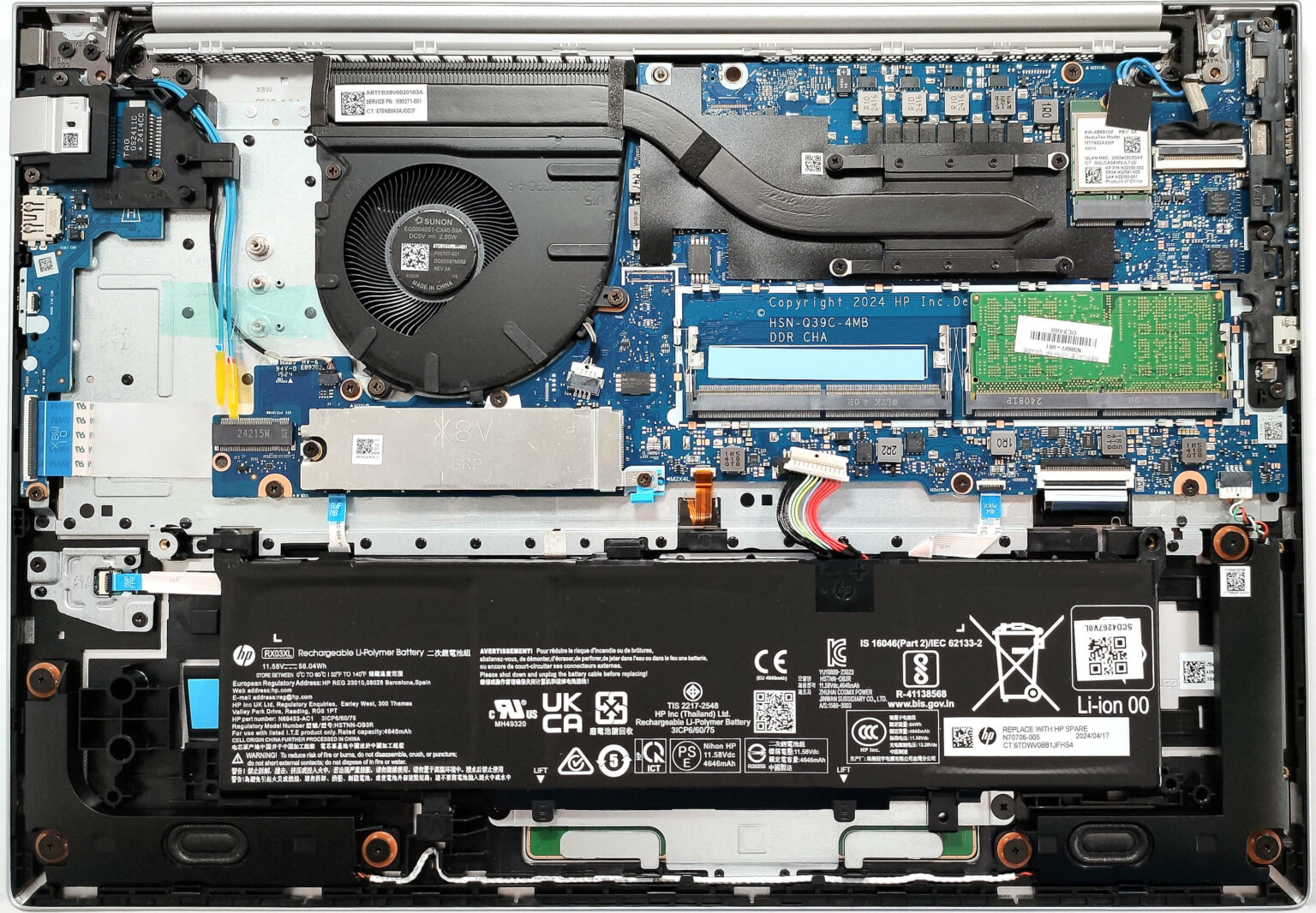 Internal Photo of HP Probook 440 445 460 465 G11 CPU FAN original P00707-001 (ProBook 460 G11)